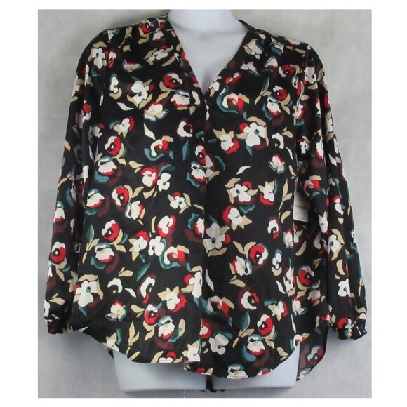 Alfani Women's Plus Size V-Neck Long-Sleeve Top, Black Floral Print, 2X - Picture 1 of 2